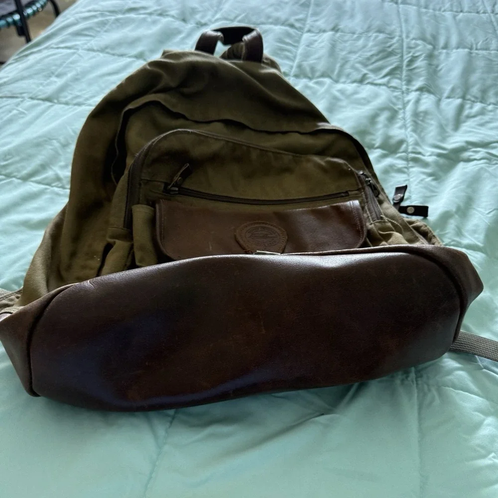 Vtg 90s Eddie Bauer Legacy Leather Canvas Backpack Olive Green Gorpcore